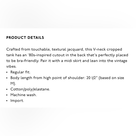 NWT Madewell Jacquard Peekaboo-Back Crop Tank - Picture 3 of 6